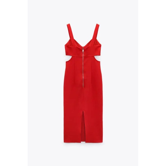 ZARA Blogger  Red Strappy Cut Out Midi Dress 9878/189 Large NWT - Picture 6 of 10